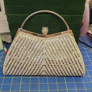 Elegant Silver Evening Clutch 9" Bottom 8" Bottom To handle 2" wide New